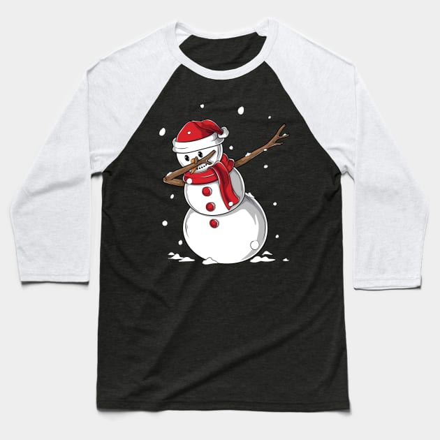 Dabbing Snowman Santa Hat - Funny Christmas Gift Baseball T-Shirt by DnB